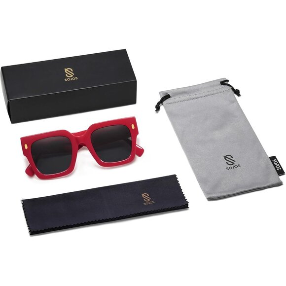 Women's Luxury Large Vintage Oversized Square Eyes Protecting Red Sunglasses - Picture 6 of 6